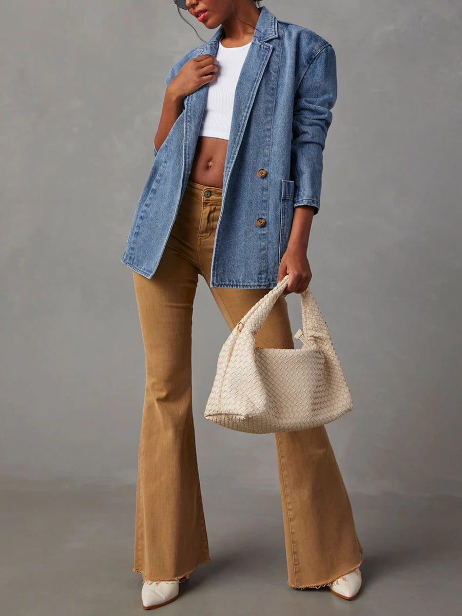 Pockets Buttoned Loose Long Sleeves Notched Collar Outerwear
