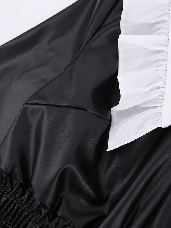 Mini-robes à manches bouffantes amples, élastiques, plissées, fendues, col Claudine 