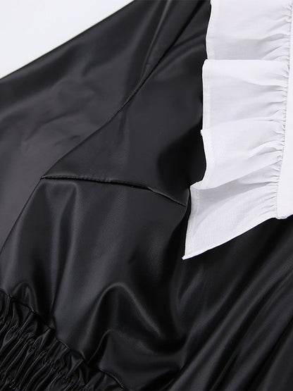 Mini-robes à manches bouffantes amples, élastiques, plissées, fendues, col Claudine 