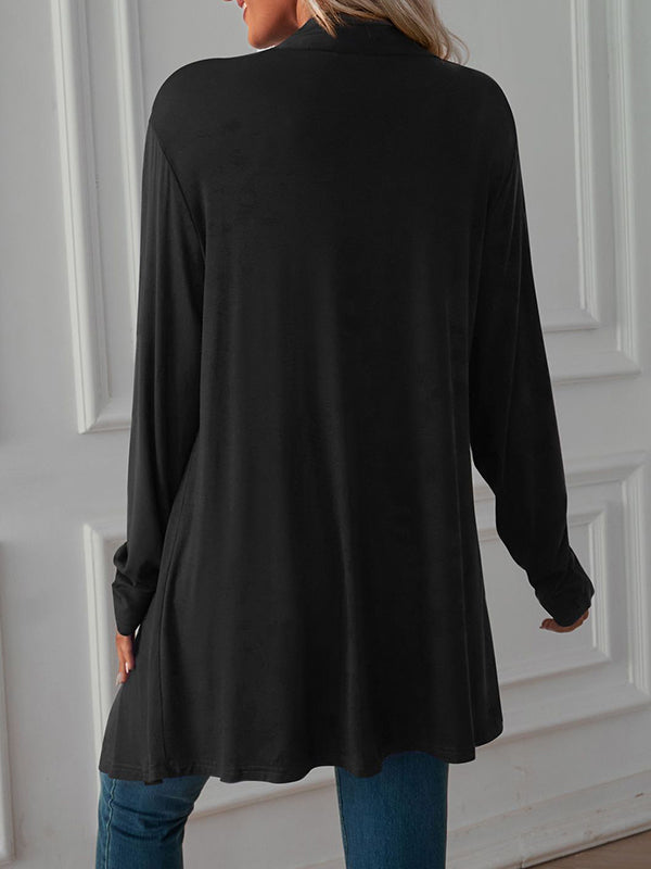 Vêtements d'extérieur amples à manches longues et col affirmé de couleur unie 