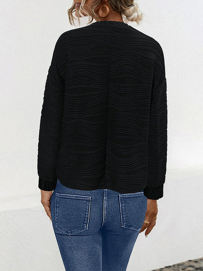 Long Sleeves Loose Solid Color Round-Neck T-Shirts