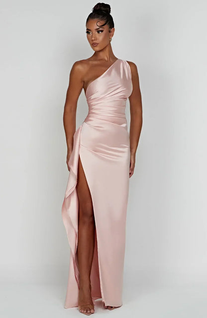 Fallon | Women's One Shoulder Ruched Maxi Dress