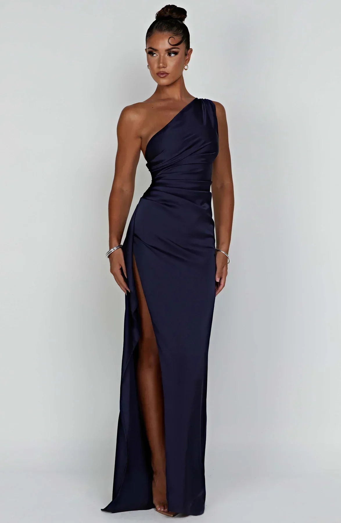 Fallon | Women's One Shoulder Ruched Maxi Dress