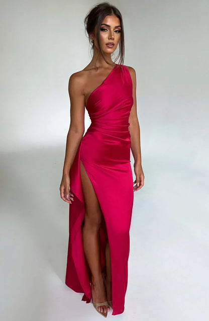 Fallon | Women's One Shoulder Ruched Maxi Dress