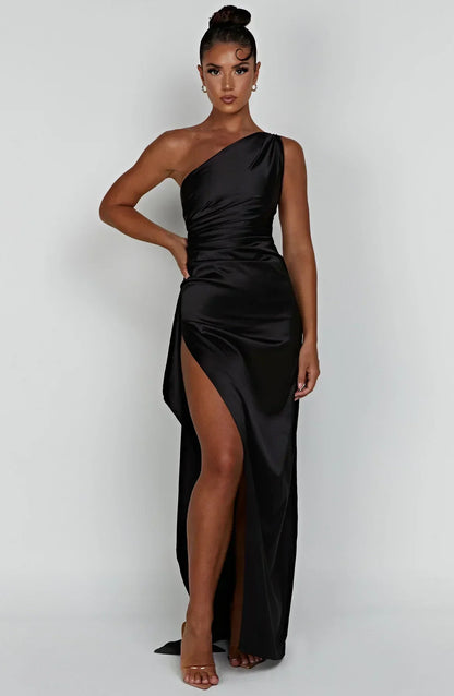 Fallon | Women's One Shoulder Ruched Maxi Dress