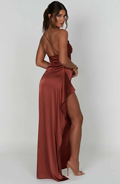 Fallon | Women's One Shoulder Ruched Maxi Dress