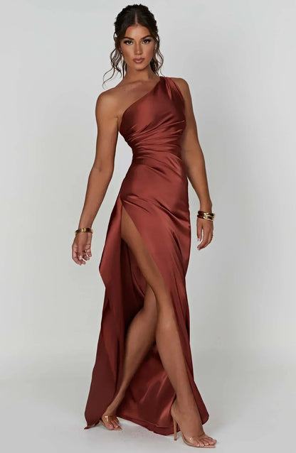 Fallon | Women's One Shoulder Ruched Maxi Dress