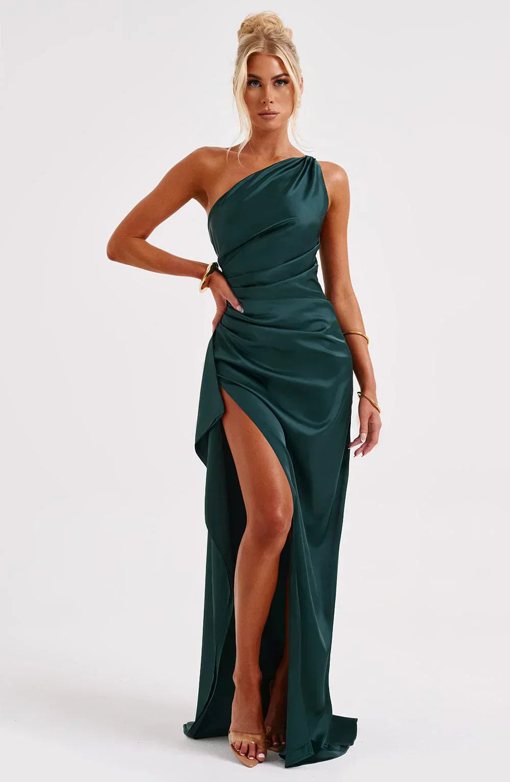 Fallon | Women's One Shoulder Ruched Maxi Dress