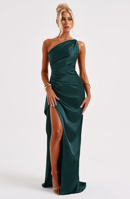 Fallon | Women's One Shoulder Ruched Maxi Dress