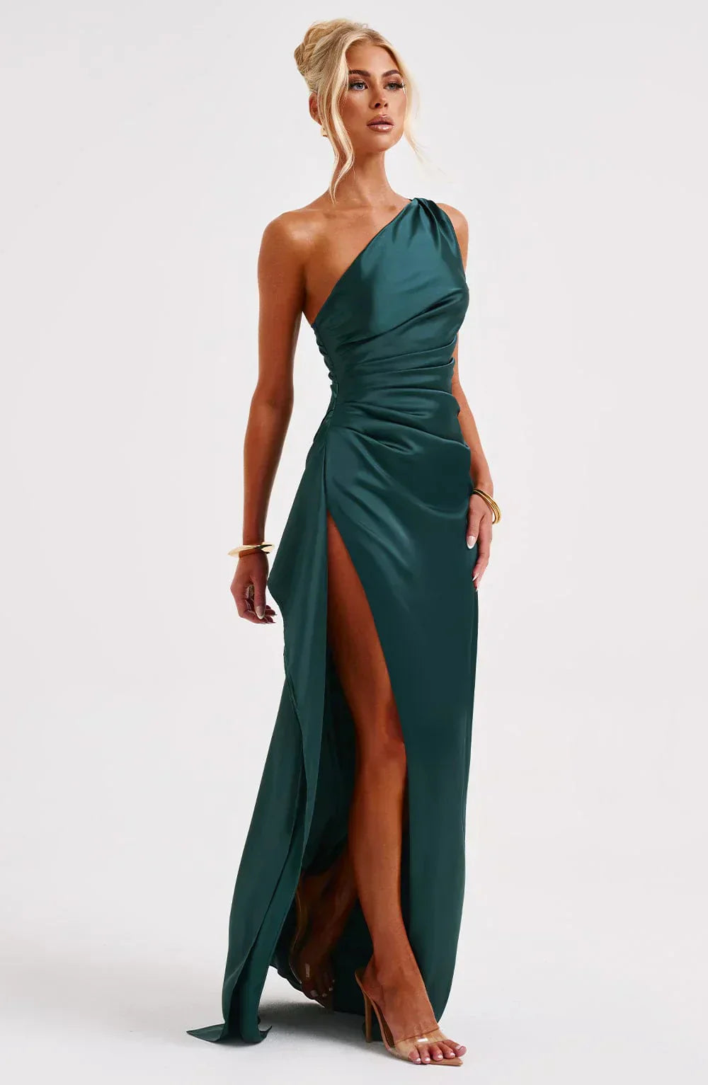 Fallon | Women's One Shoulder Ruched Maxi Dress