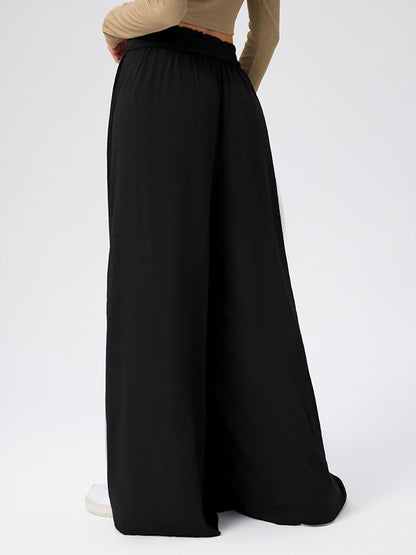 High Waisted Loose Pleated Pockets Solid Color Split-Joint Pants Trousers