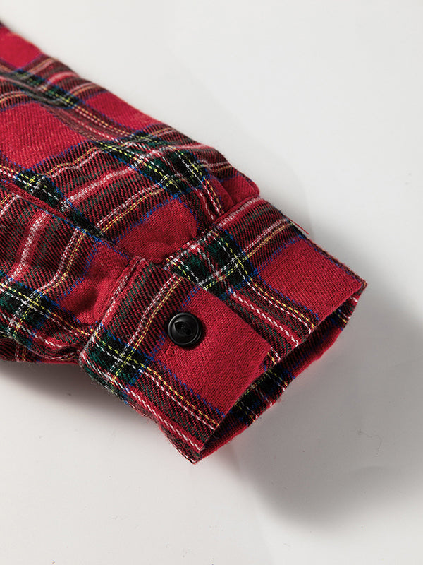 A-Line High Waisted Buttoned Plaid Pleated Pockets Lapel Mini Dresses