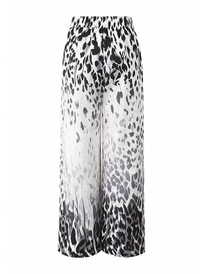 Pockets Leopard Gradient Elasticity Wide Leg Loose Wide Leg Pants Trousers