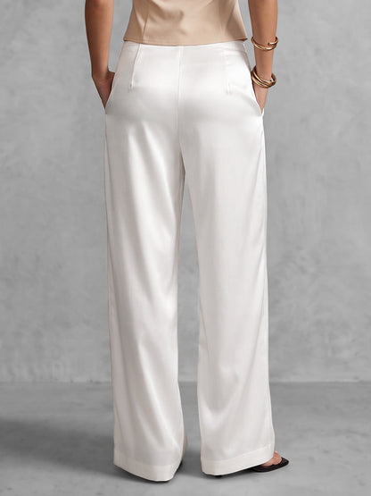 High Waisted Loose Pockets Solid Color Zipper Pants Trousers