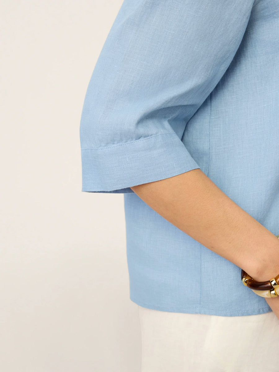 Loose Three-Quarter Sleeves Buttoned Solid Color V-Neck Blouses&Shirts Tops