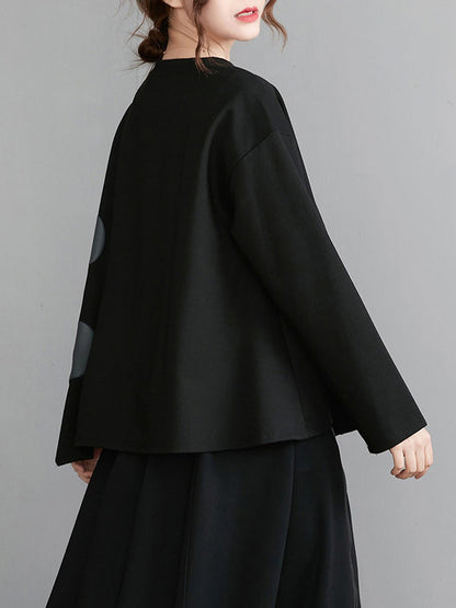 Original Loose Flower Printed Round-Neck Long Sleeves T-Shirt Top