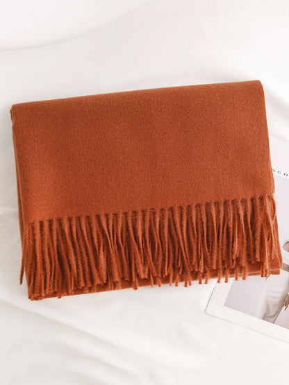 Keep Warm Solid Color Tasseled Shawl&Scarf DARK ORANGE One_size