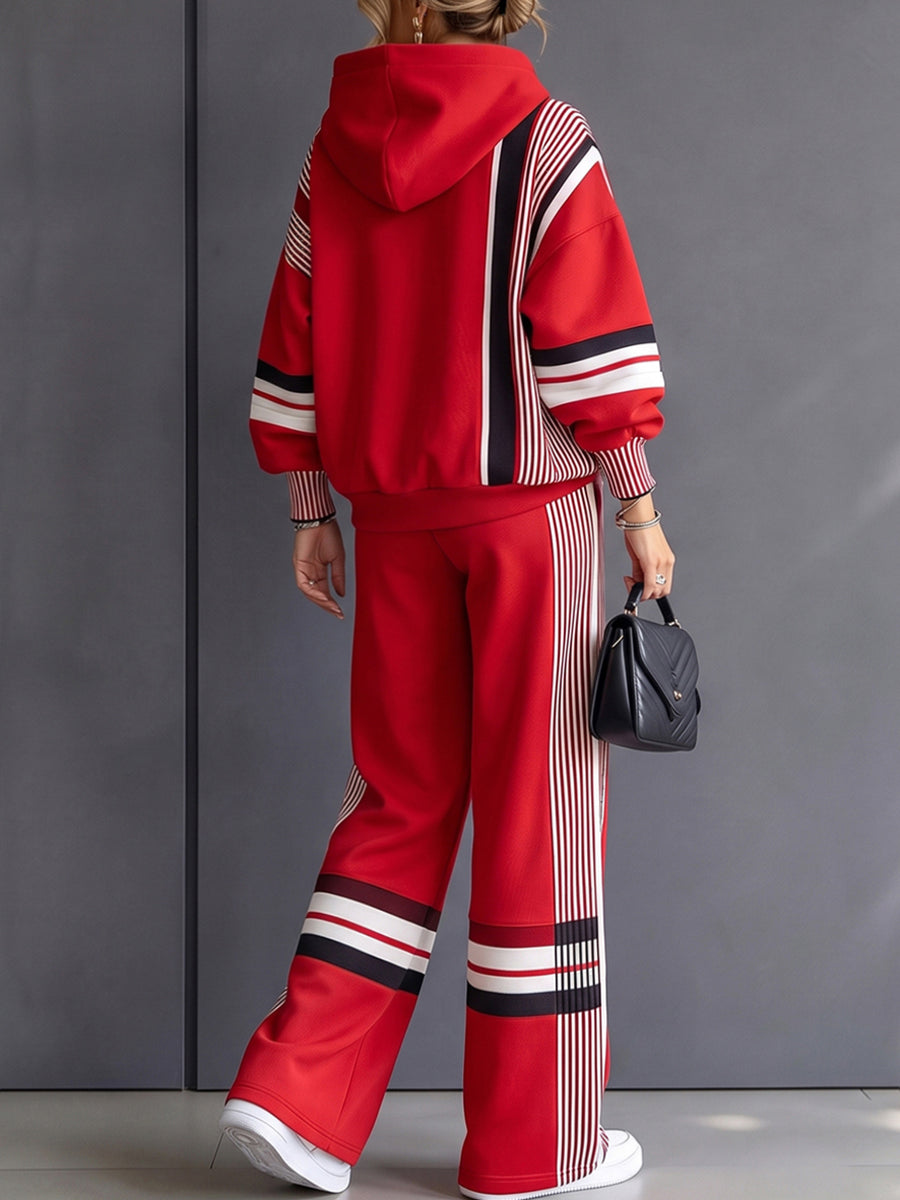 Striped Pockets Drawstring Contrast Color High Waisted Trousers Pants