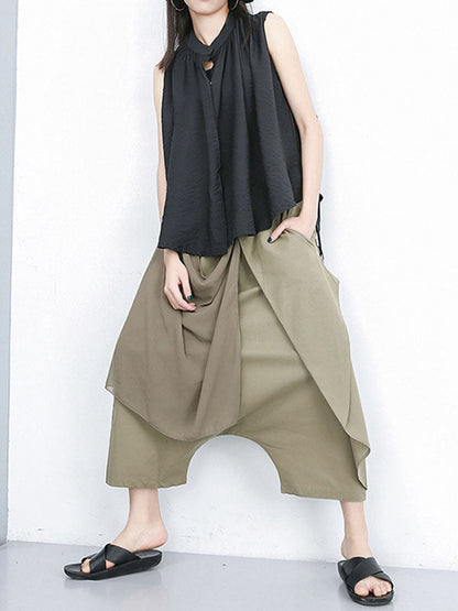 Harem Pants Loose Pleated Solid Color Ninth Pants