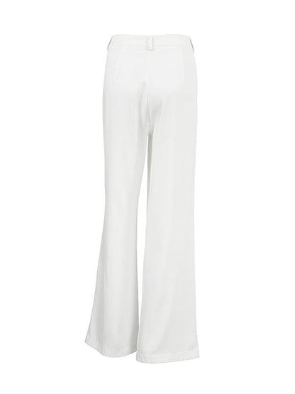 High Waisted Loose No Belt Pleated Pockets Solid Color Suit Pants Trousers