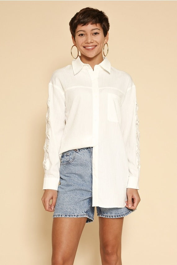Bow Sleeve Button Up Shirt