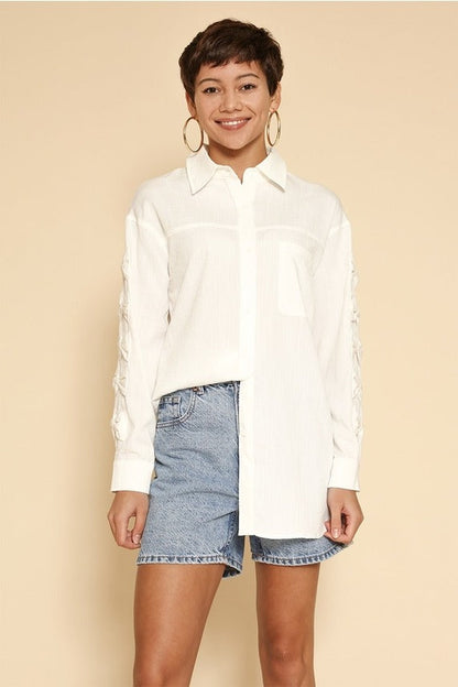 Bow Sleeve Button Up Shirt