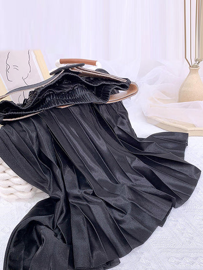 Loose Pleated Solid Color Skirts Bottoms