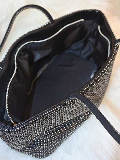 Zipper Solid Color Rhinestone Satchels Bags