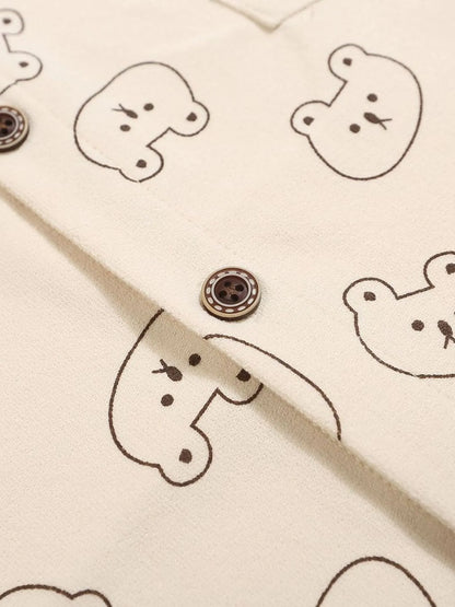 Men's Bear Printed Button-Up Shirt