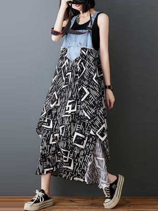 Lockeres Maxikleid in Übergröße mit Blumendruck und Taschen, geteiltem Spaghetti-Ausschnitt und Hosenträgerkleid 