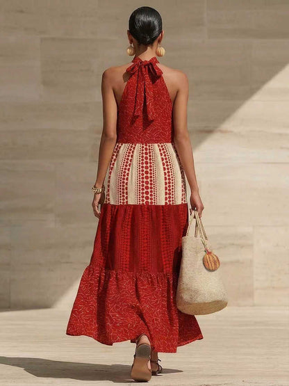 Loose Sleeveless Polka-Dot Printed Split-Joint Halter-Neck Maxi Dresses