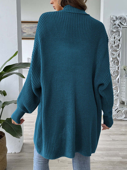 Solid Color Ribbed Loose Long Sleeves Stand Collar Cardigan Tops