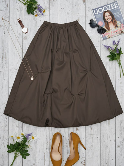 A-Line Flared Elasticity Fluffy Pleated Solid Color Skirts