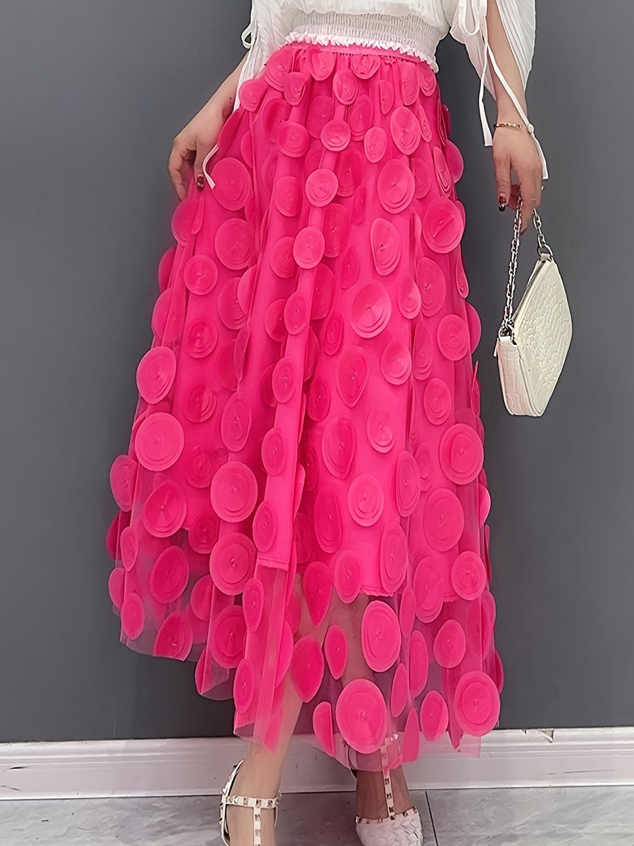 Split-Joint Solid Color See-Through Polka-Dot Plus Size Loose Skirts