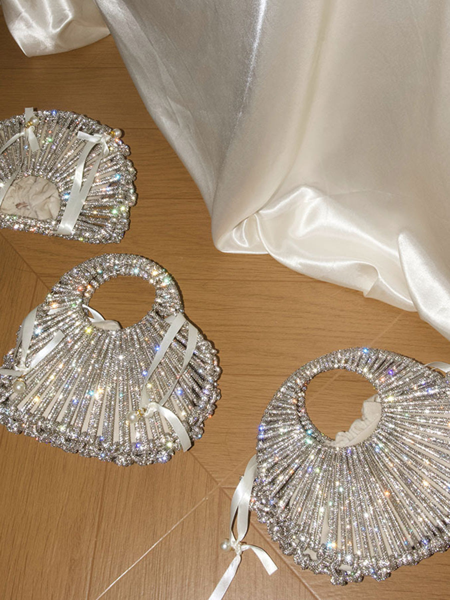 Single-Breasted Shiny Rhinestone Heart Shape Chains Handbags Crossbody Bags