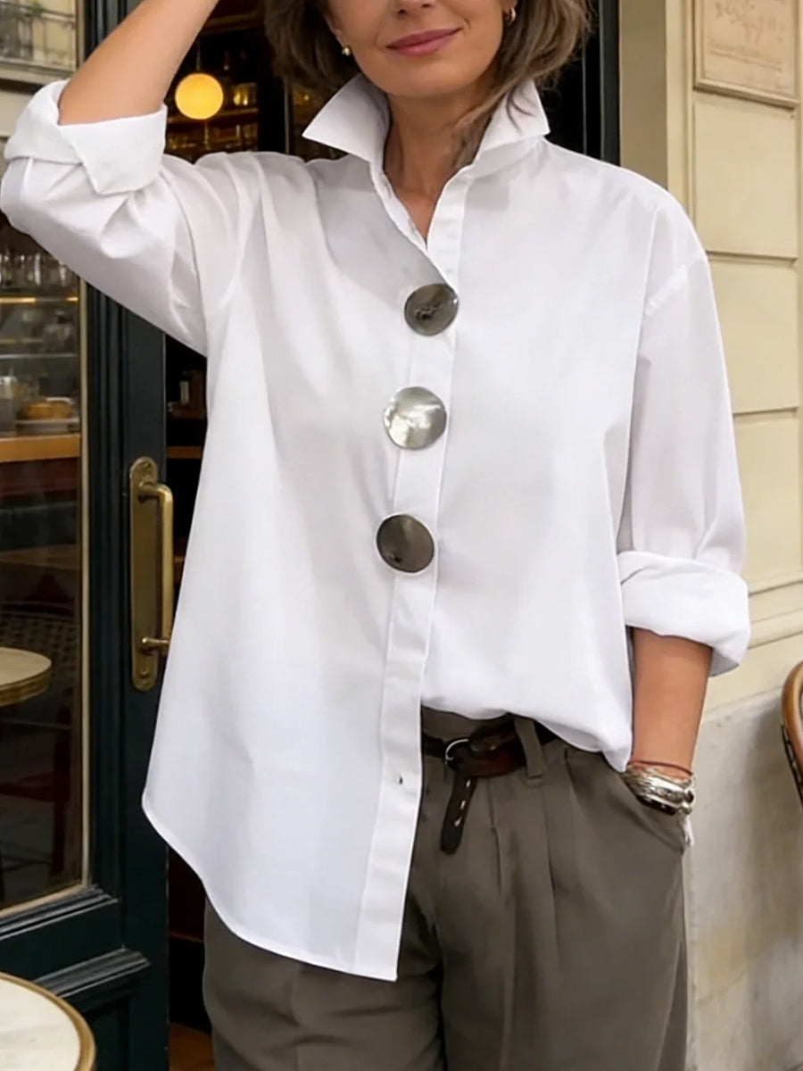 Long Sleeves Loose Buttoned Solid Color Split-Joint Lapel Blouses&Shirts Tops