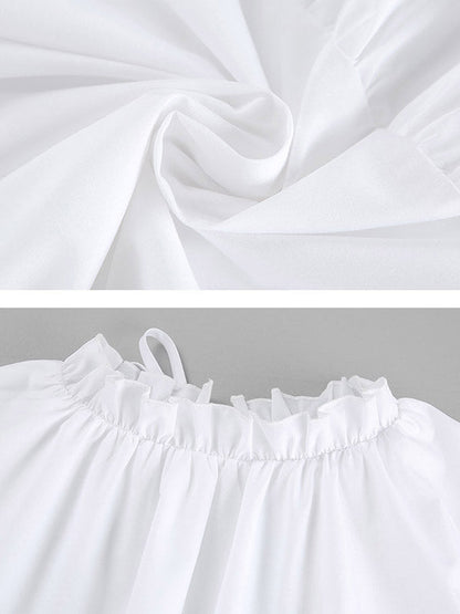 A-Line Loose Pleated Ruffled Solid Color Split-Joint Round-Neck Mini Dresses Shirt Dress