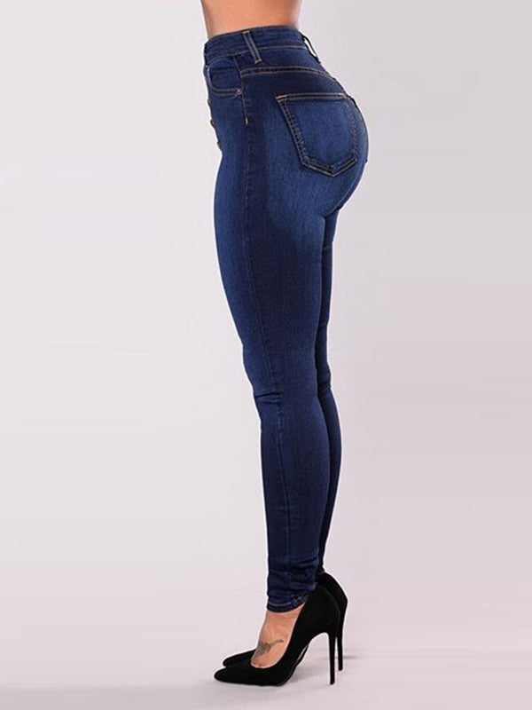 Skinny Leg High-Waisted Split-Joint Jean Pants Bottoms