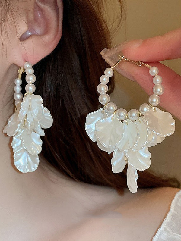 Geometric Leaves Shape Drop Earrings WHITE One_size