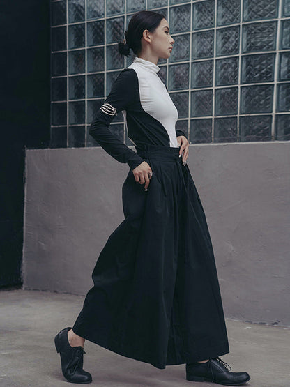 T-shirts urbains skinny à manches longues et col montant asymétriques contrastés 