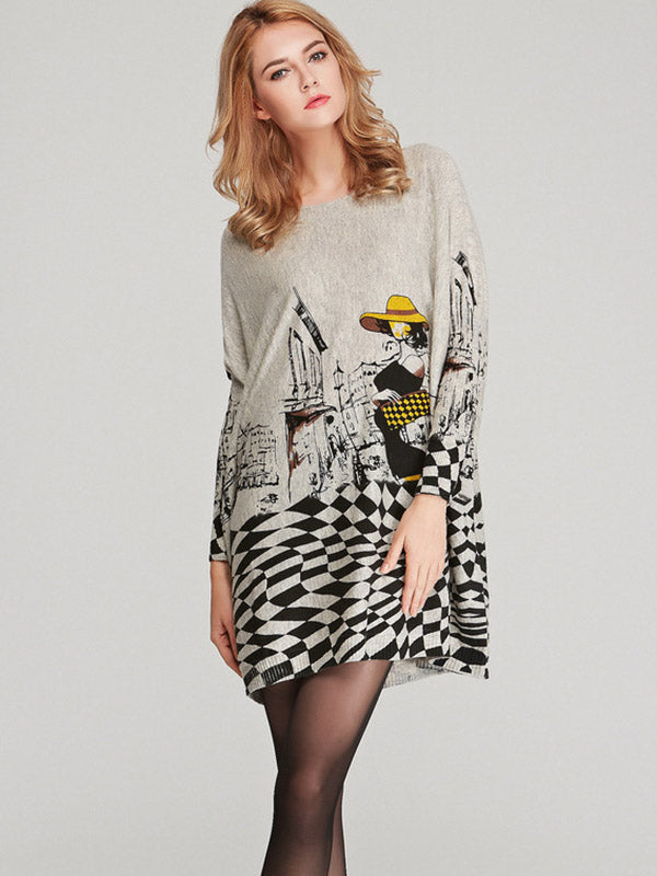Vintage Loose Printed Split-Joint Sweater