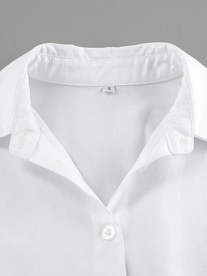 High Waisted Long Sleeves Buttoned Pleated Solid Color Lapel Mini Dresses Shirt Dress