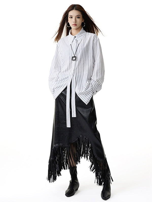 Long Sleeves Loose Striped Lapel Collar Blouses&Shirts Tops