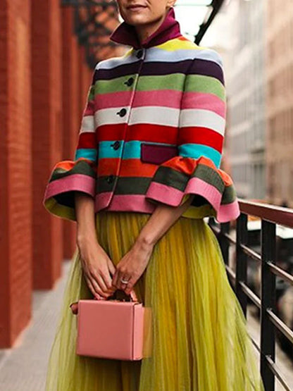 Vestes à revers rayées multicolores à manches évasées 