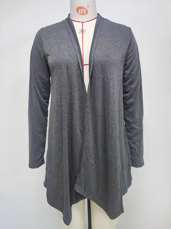 Vêtements d'extérieur amples à manches longues et col affirmé de couleur unie 