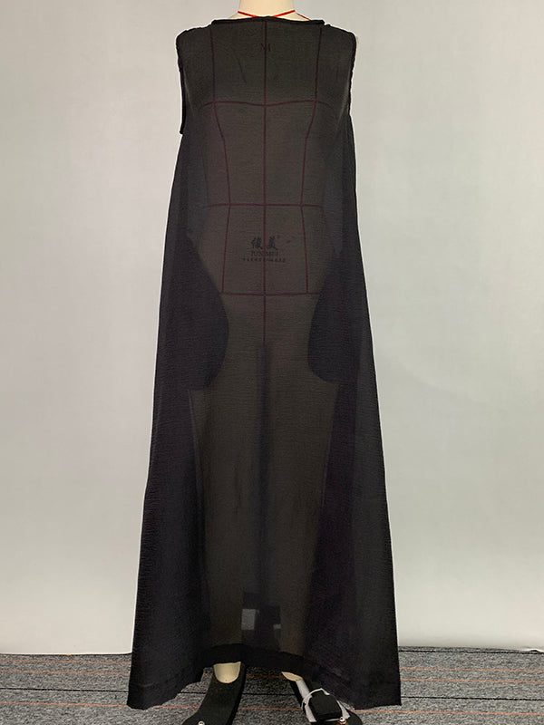 A-Line Loose Pockets See-Through Solid Color Round-Neck Cover-Up Midi Dresses