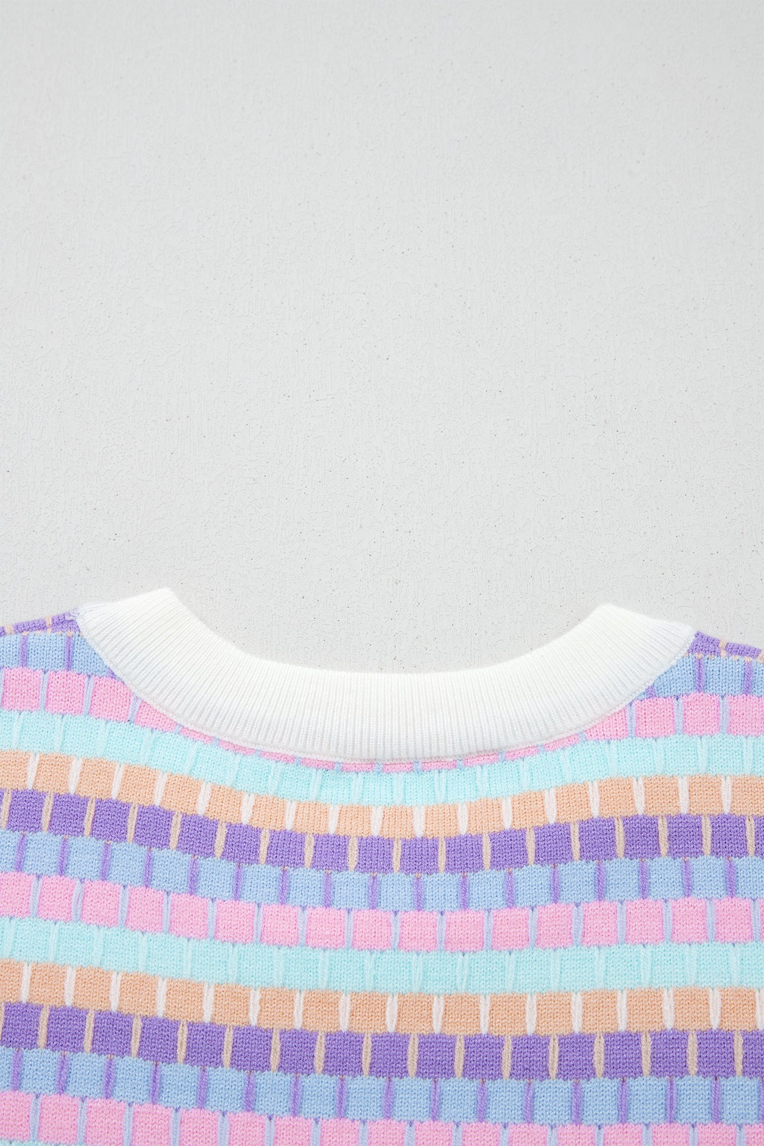 Rose Red Abstract Striped Knit Short Sleeve Sweater