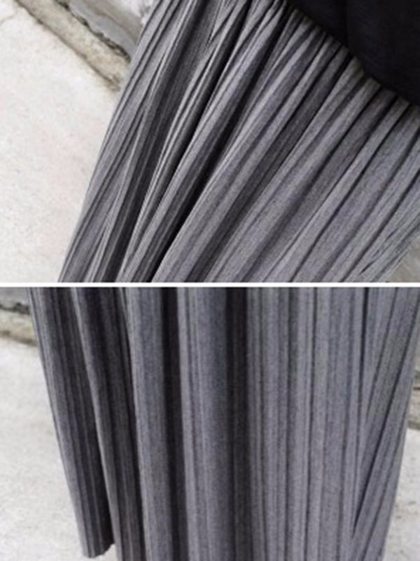 Casual Solid Color Elasticity Waist Pleated Skirts