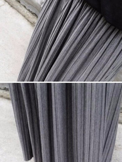 Casual Solid Color Elasticity Waist Pleated Skirts