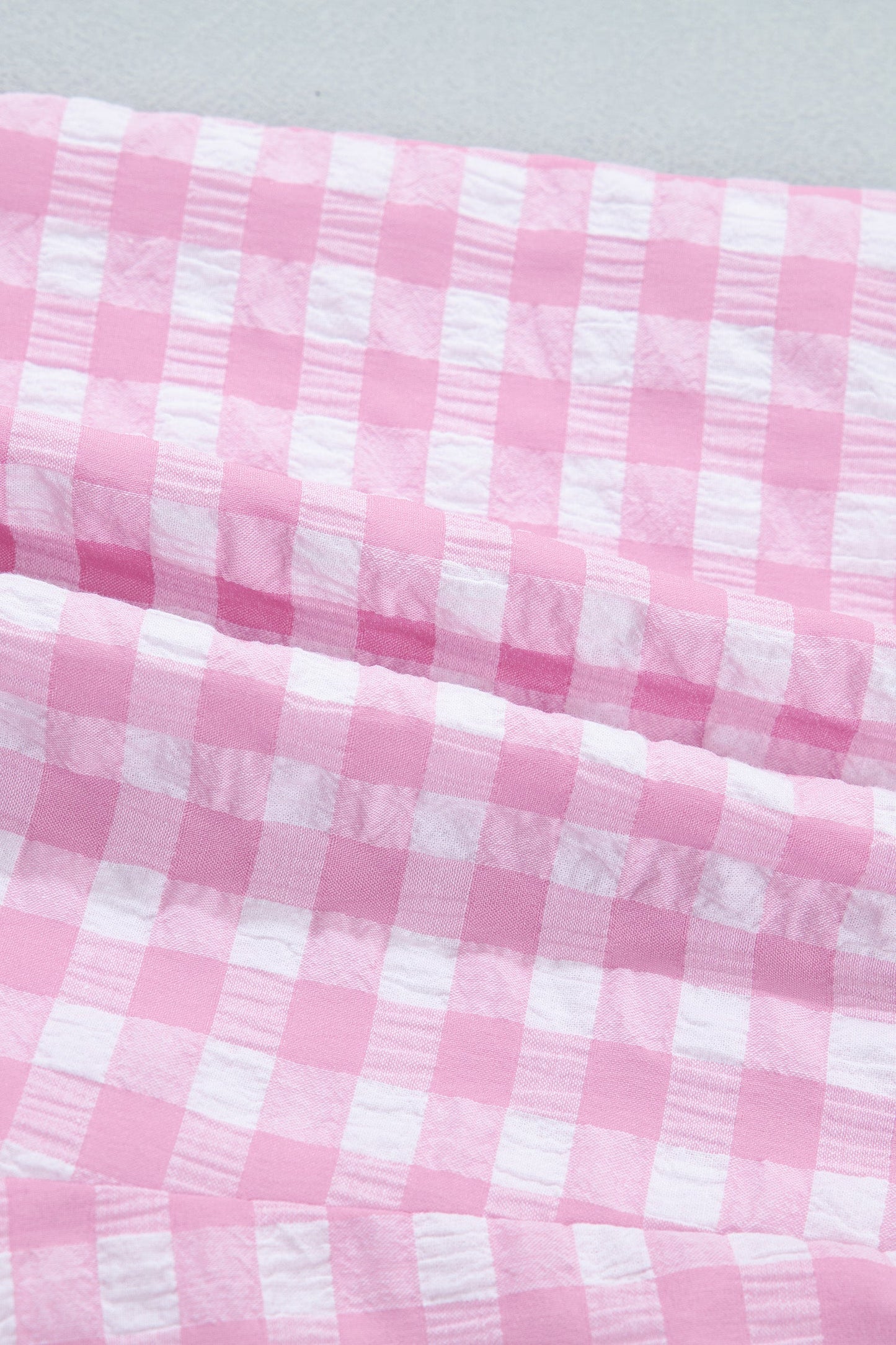 Sky Blue Gingham Print Ruffle Striped Detail Lace Tie Shorts